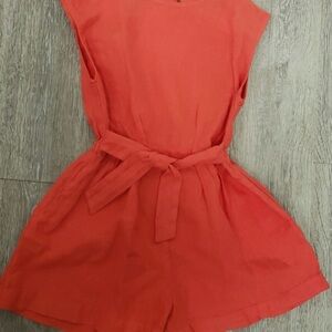 Zara Burnt Orange Linen-Blend Short Jumpsuit (Romper) with Belt.  Size 13/14.